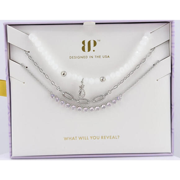 Jewelry - Bomb Party Luxe Layers "Saltwater Memories" Pineapple White Chalcedony Silver